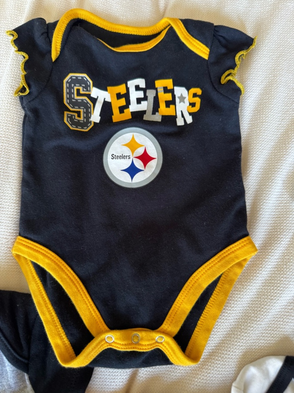 Pittsburgh Steelers & Penguins Baby Onesie Set - Black & White with Gold Accents - Picture 2 of 7